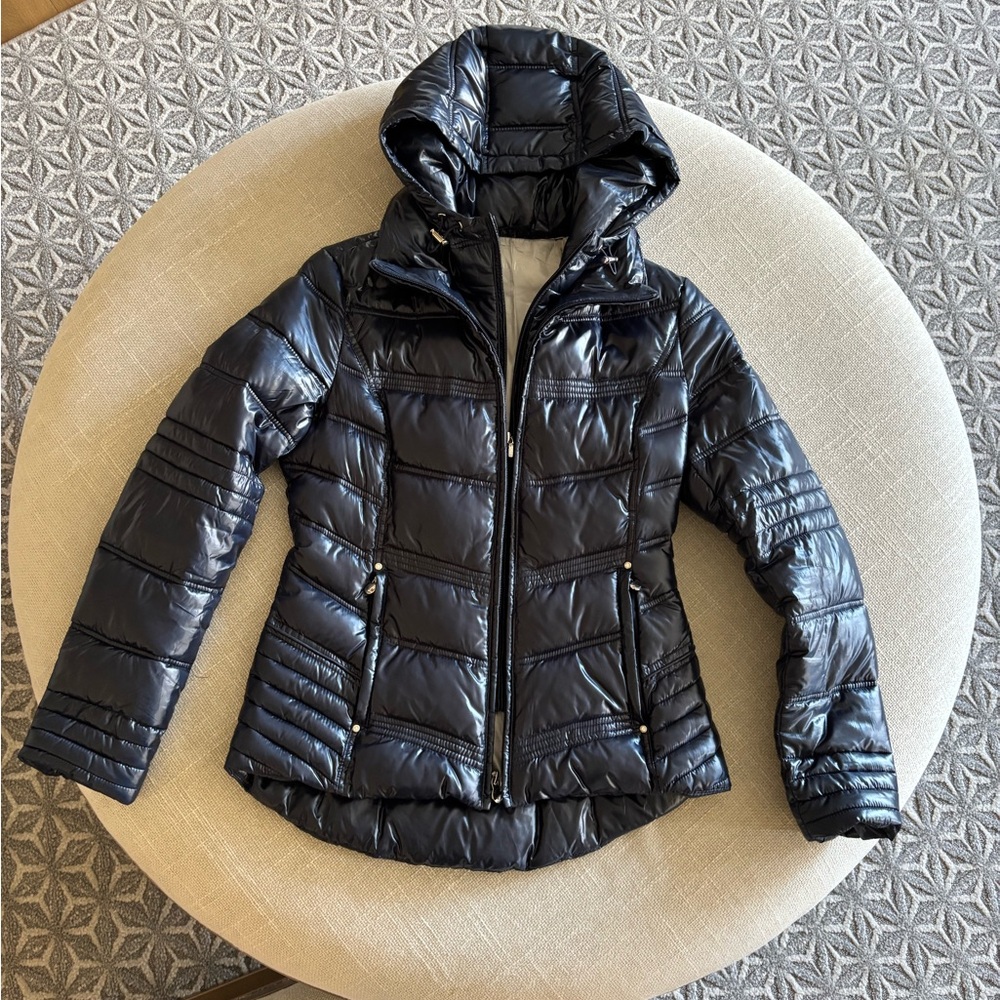 Laundry By Shelli Segal Glossy Dark Blue Puffer Jacket